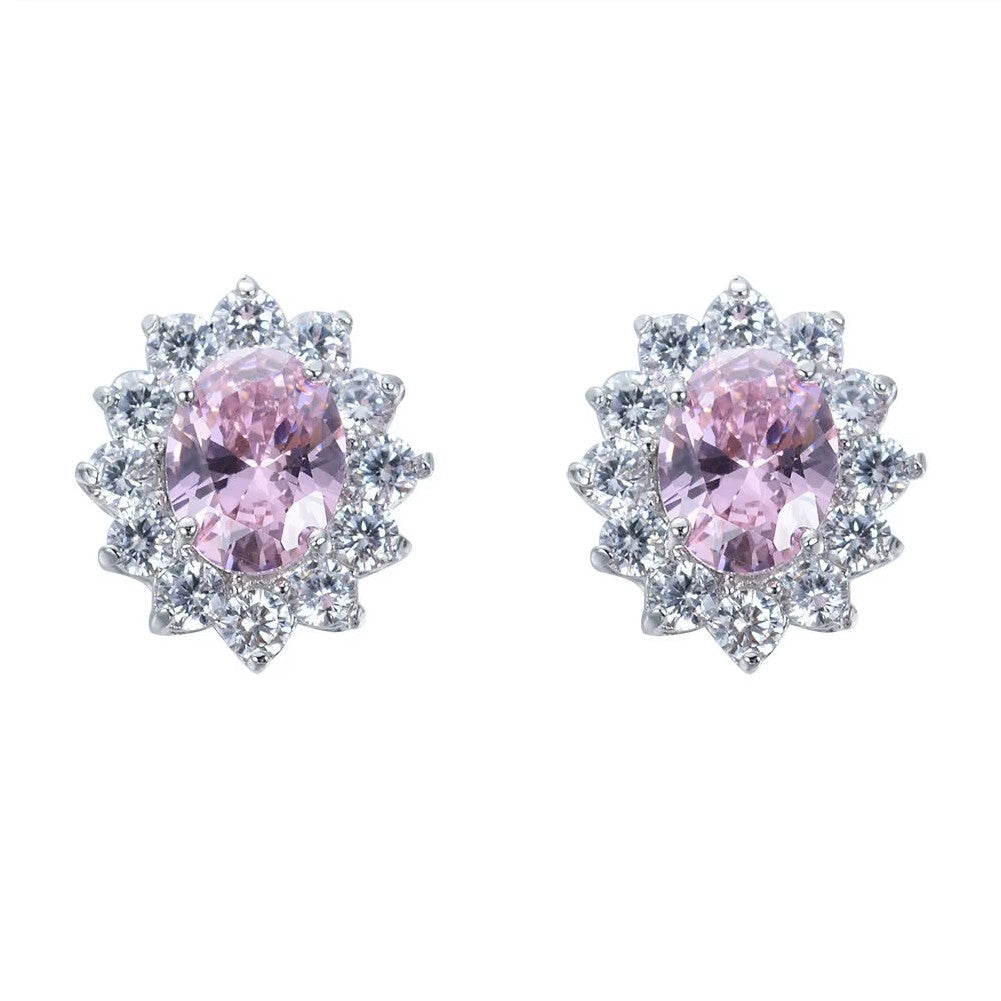 Cubic Zirconia Oval Gem Colored with Halo Stud Earrings *** 7 color choices ***