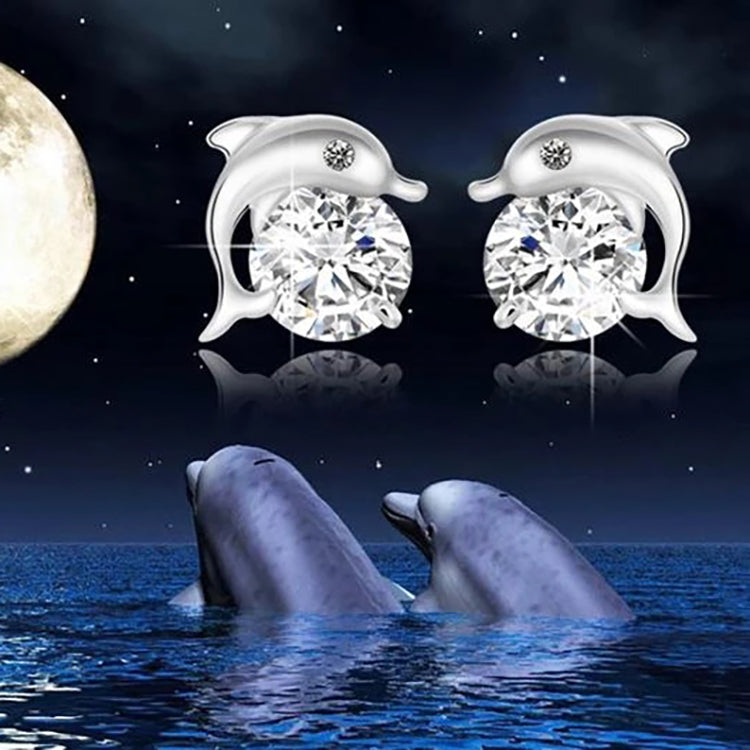 Silver-plated Cubic Zirconia Dolphin Stud Earrings *** Black Eyes or Clear Eyes ***
