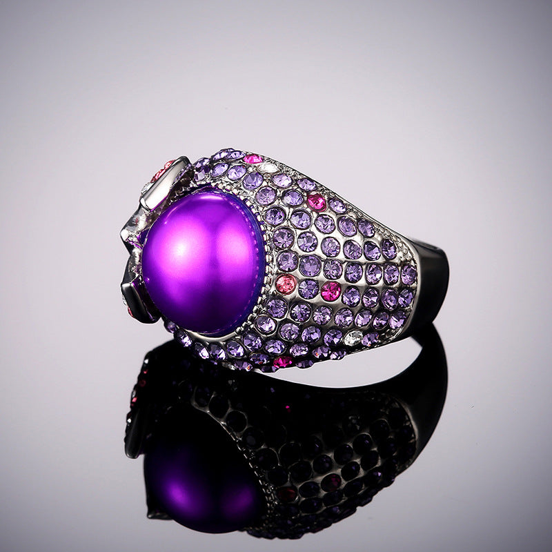Silver-plated Purple Cabachon Bead with Colorful Cubic Zirconia Pave *** Sizes 6 - 10 ***
