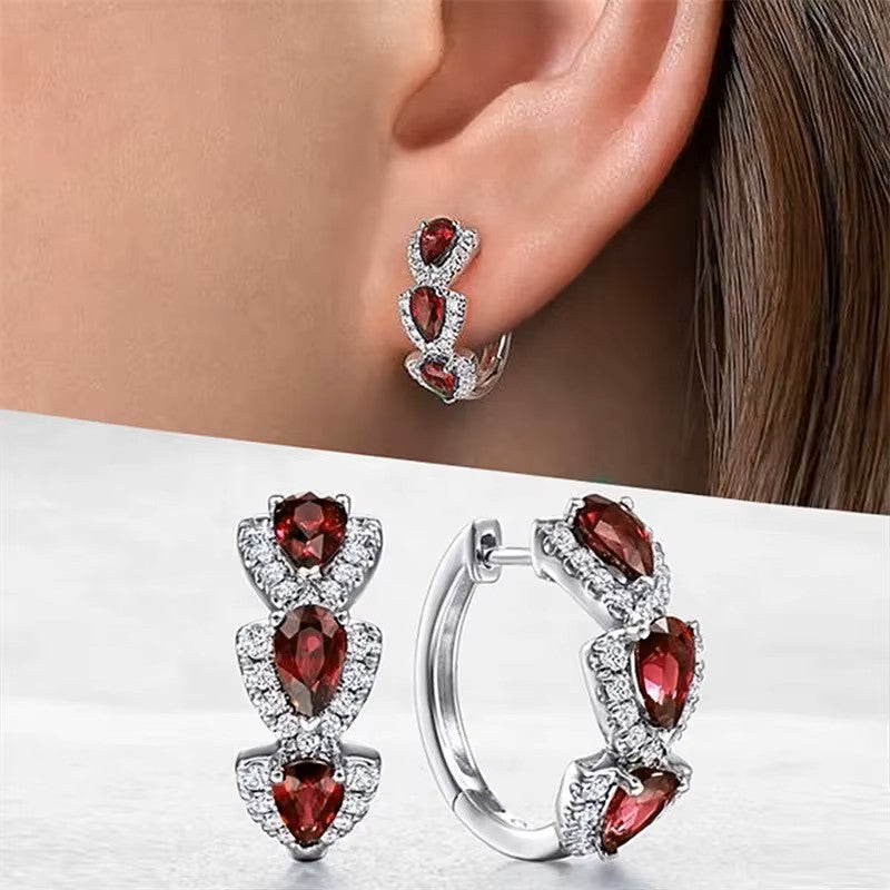 Silver or Gold-plated Stainless Steel Cubic Zirconia Colored Gem Halo Hoop Earrings