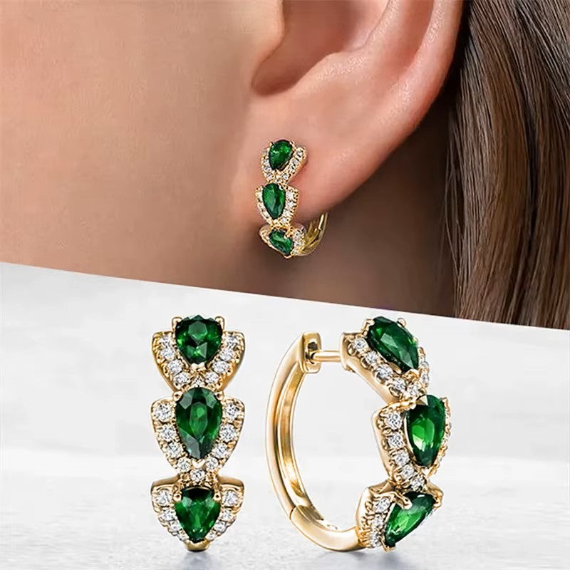Silver or Gold-plated Stainless Steel Cubic Zirconia Colored Gem Halo Hoop Earrings