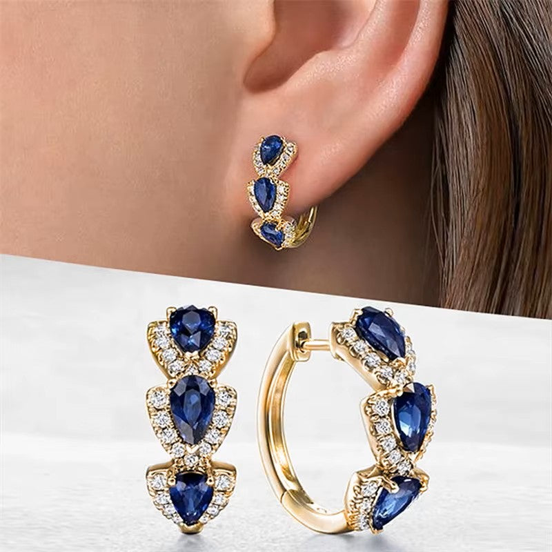 Silver or Gold-plated Stainless Steel Cubic Zirconia Colored Gem Halo Hoop Earrings