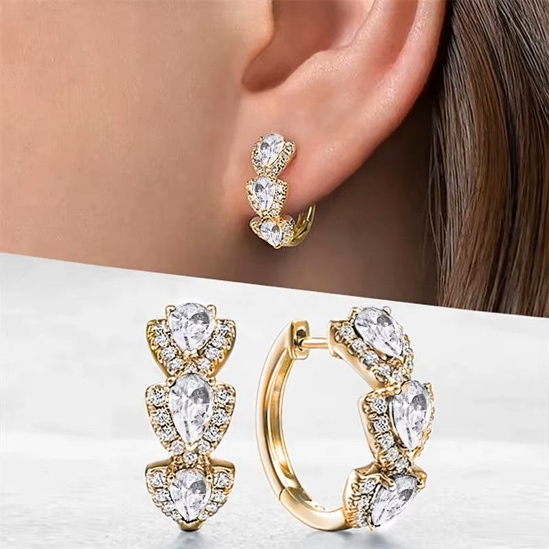 Silver or Gold-plated Stainless Steel Cubic Zirconia Colored Gem Halo Hoop Earrings