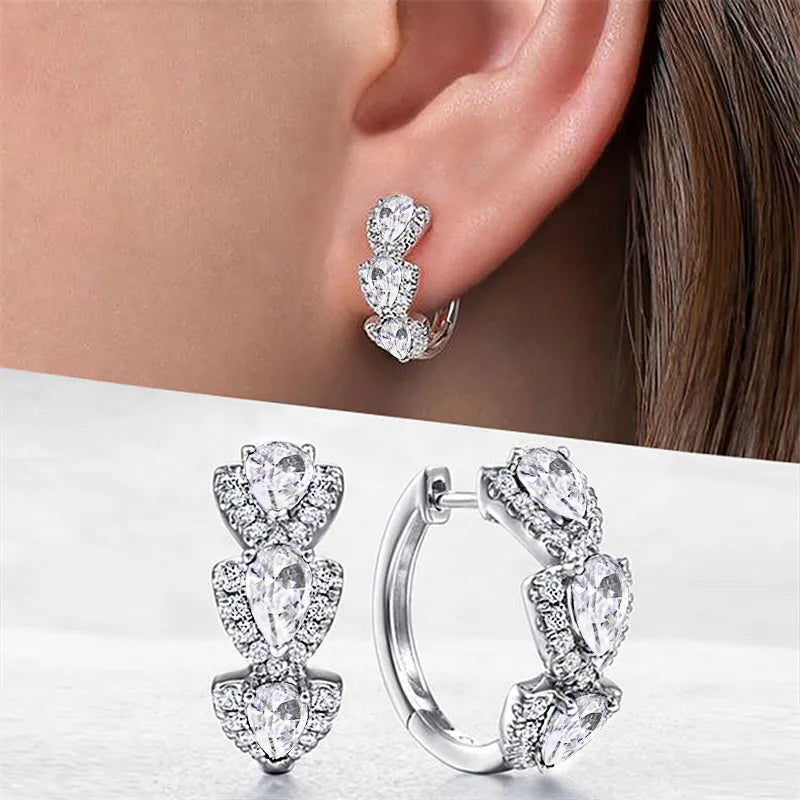 Silver or Gold-plated Stainless Steel Cubic Zirconia Colored Gem Halo Hoop Earrings