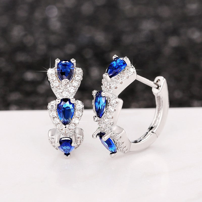 Silver or Gold-plated Stainless Steel Cubic Zirconia Colored Gem Halo Hoop Earrings