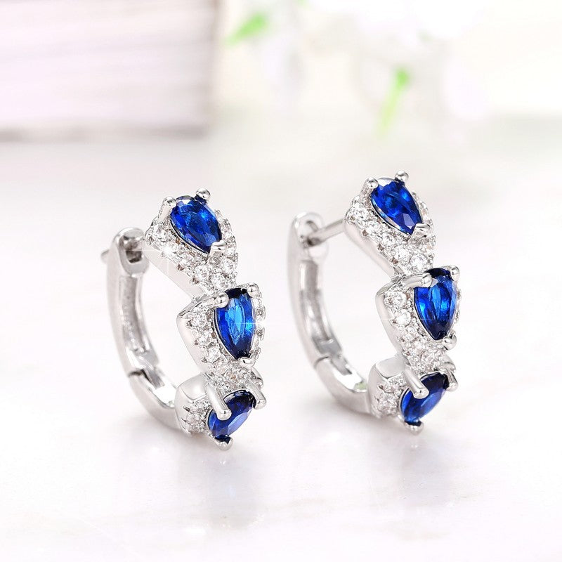 Silver or Gold-plated Stainless Steel Cubic Zirconia Colored Gem Halo Hoop Earrings