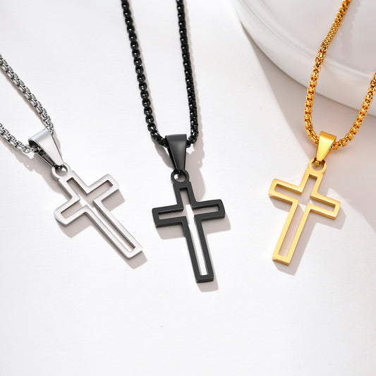 Gold-plated Stainless Steel Open Cross Necklace