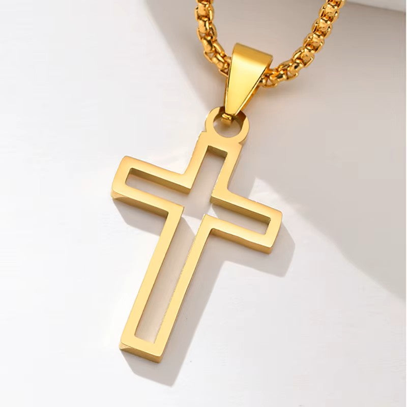 Gold-plated Stainless Steel Open Cross Necklace