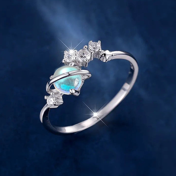 Silver-plated Planet Design Cubic Zirconia Opal Ring