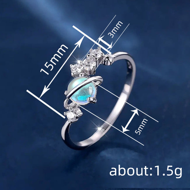 Silver-plated Planet Design Cubic Zirconia Opal Ring