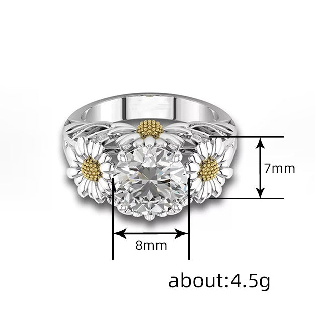 Silver-plated Daisy and Cubic Zirconia Open Style Ring