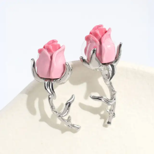 Pink Rosebud Earrings (Stainless Steel)