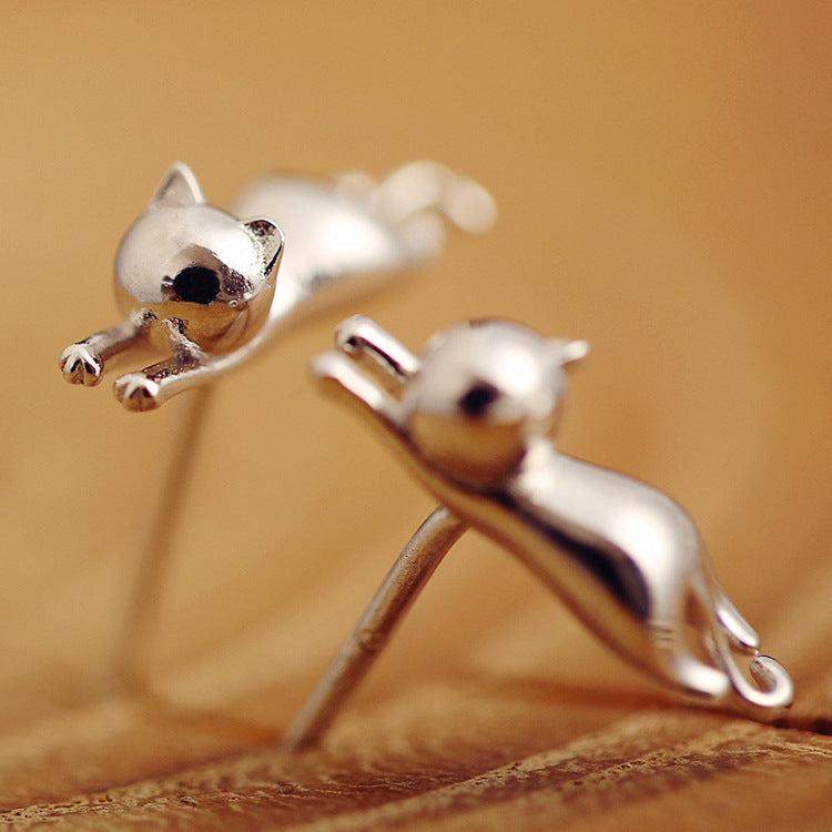 .925 Hanging Cat Stud Earrings