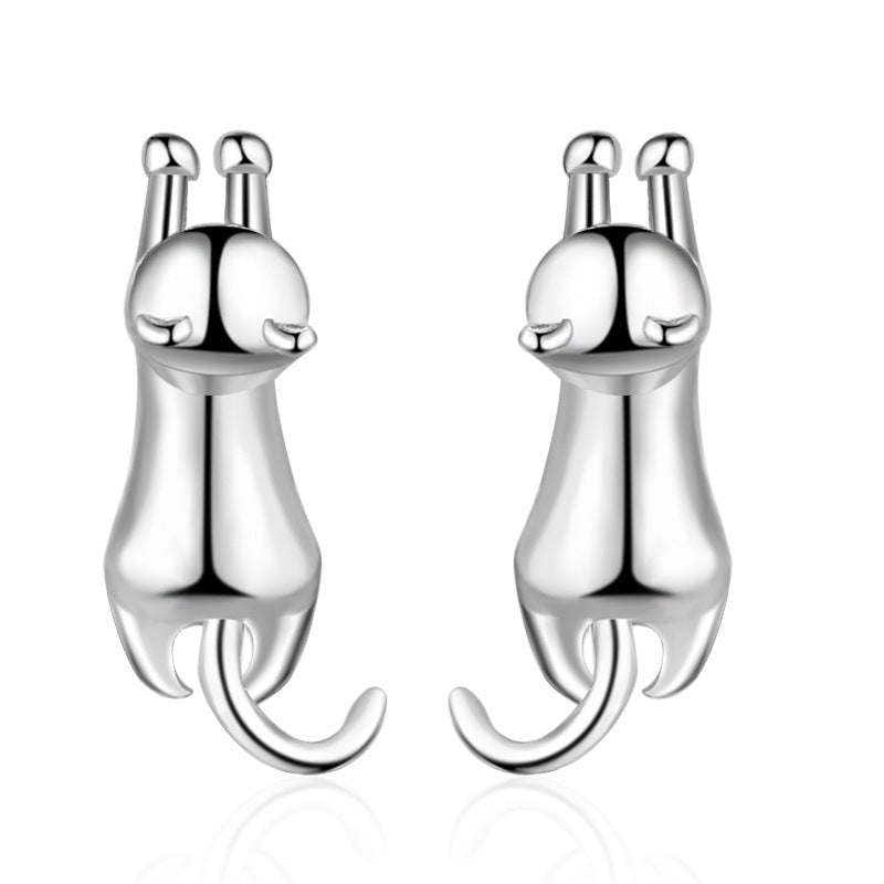 .925 Hanging Cat Stud Earrings
