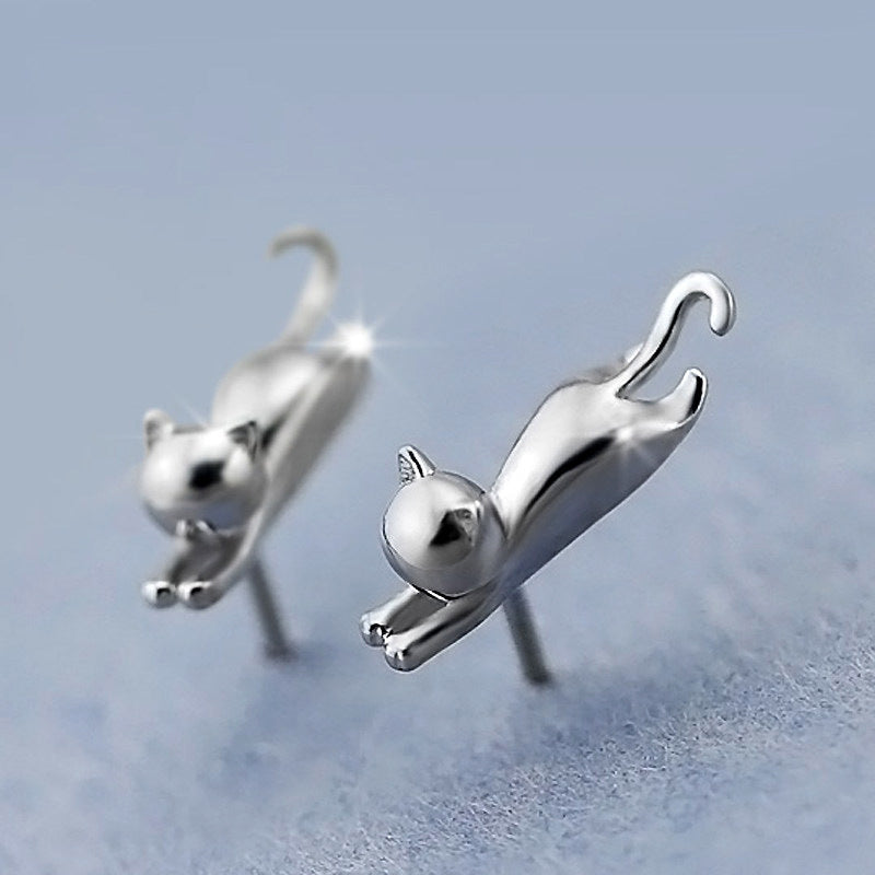 .925 Hanging Cat Stud Earrings