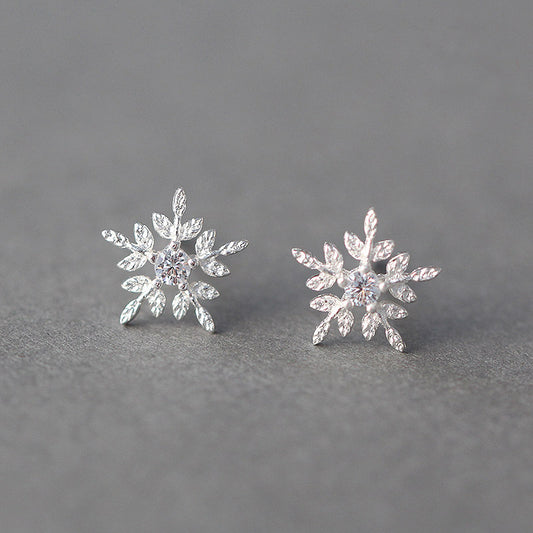 .925 Sterling Silver Snowflake Stud Earrings