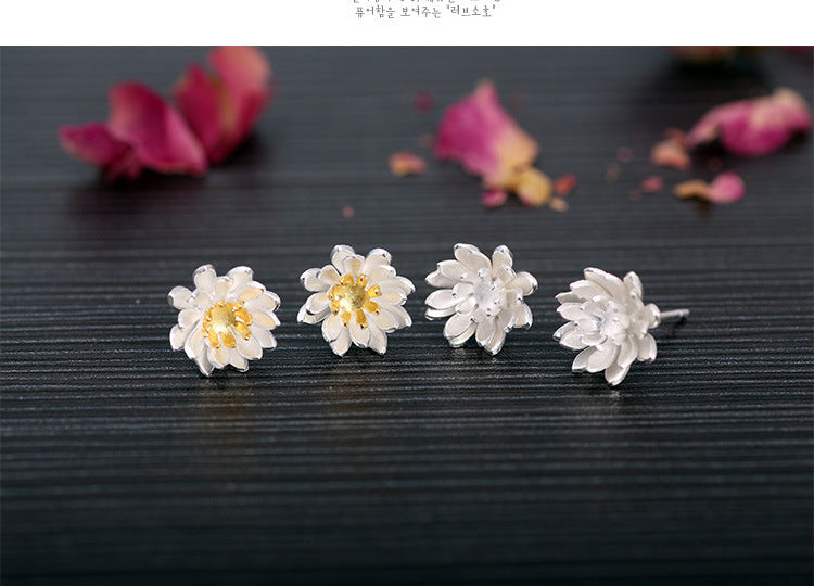 .925 Sterling Lotus Flower Stud Earrings with gold accent