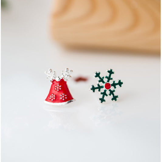 .925 Sterling Silver Snowflake and Hat Stud Earrings