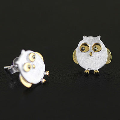 .925 Sterling Owl Earrings with gold-plated accents