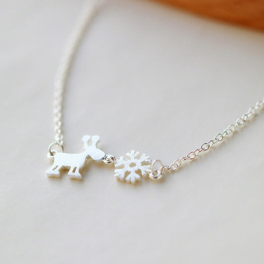 .925 Sterling Silver Deer and Snowflake Necklace