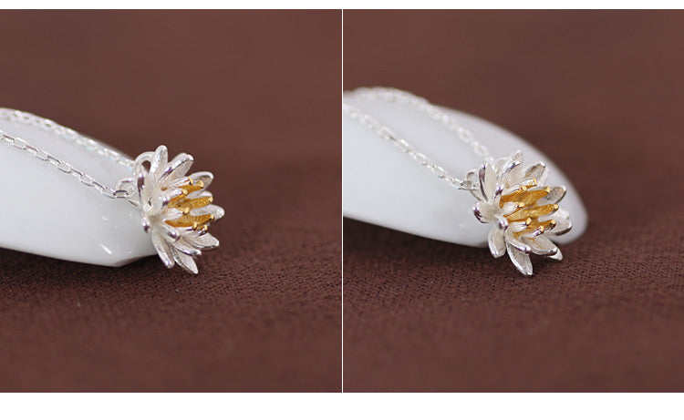 .925 Sterling Lotus Flower Necklace