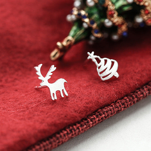 .925 Sterling Silver Tree and Deer Stud Earrings