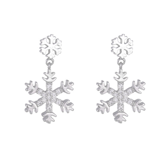 .925 Sterling Silver Snowflake Drop Earrings
