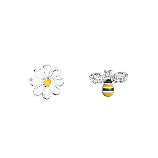 .925 Sterling Daisy and Bee Stud Earrings