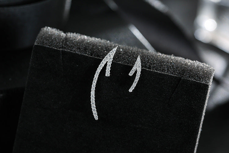 .925 Sterling Asymmetrical Arrow Earrings with CZ pave accents