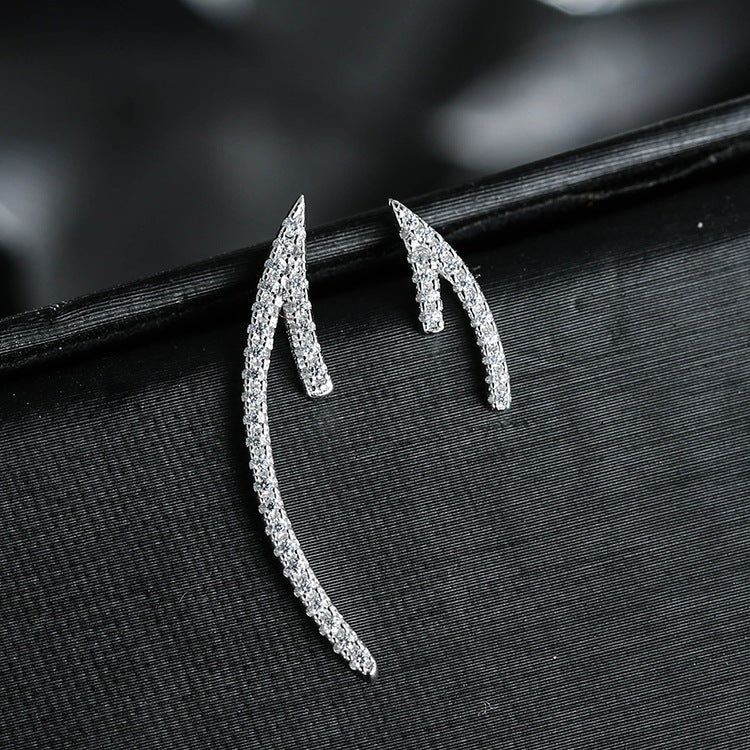 .925 Sterling Asymmetrical Arrow Earrings with CZ pave accents