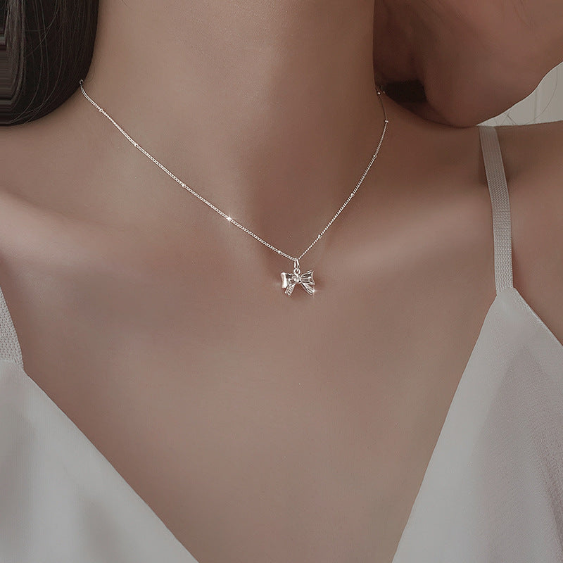 .925 Sterling Bow Necklace with beaded chain