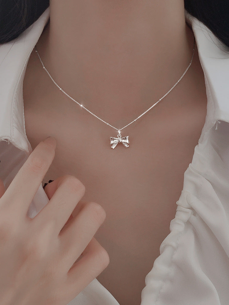 .925 Sterling Bow Necklace with beaded chain
