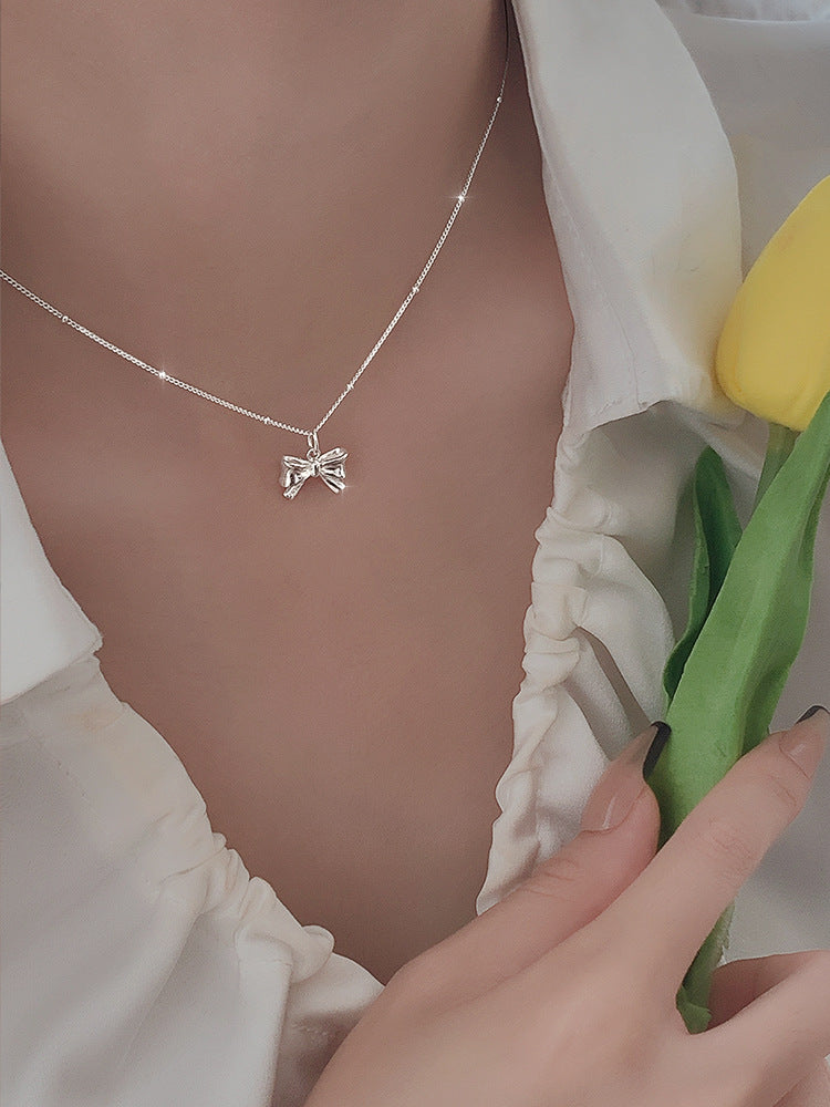 .925 Sterling Bow Necklace with beaded chain