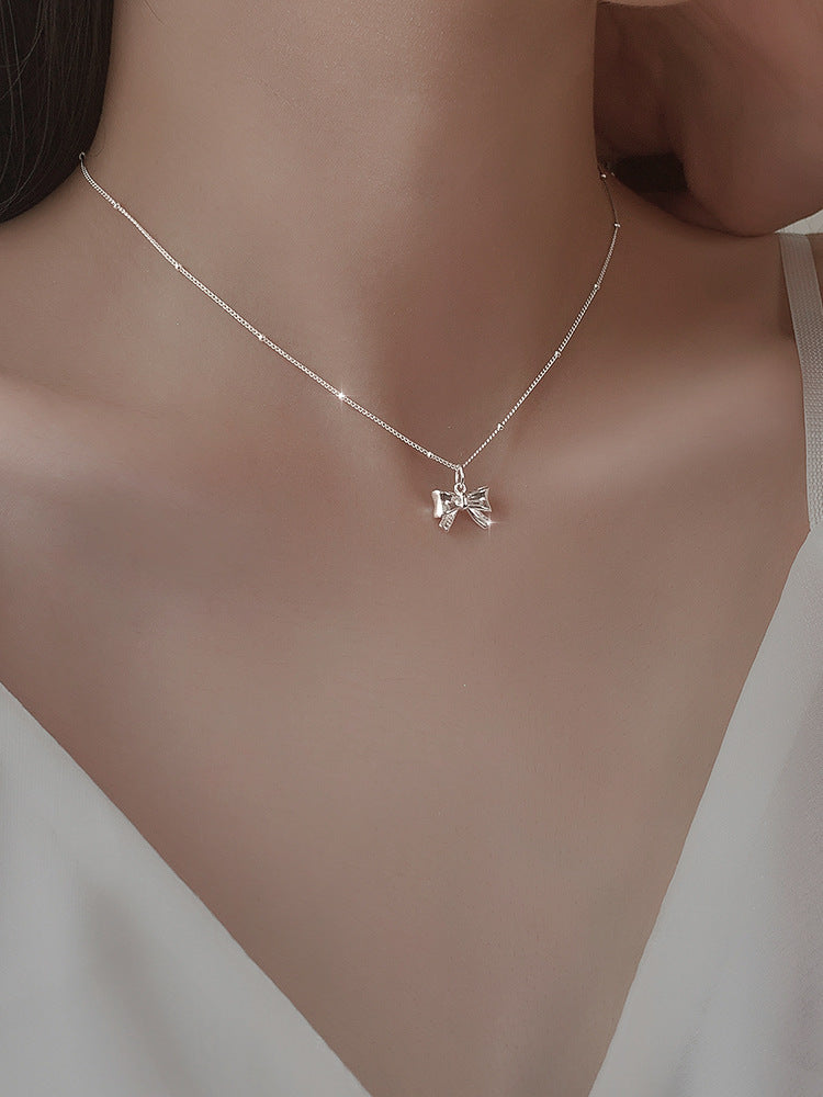 .925 Sterling Bow Necklace with beaded chain