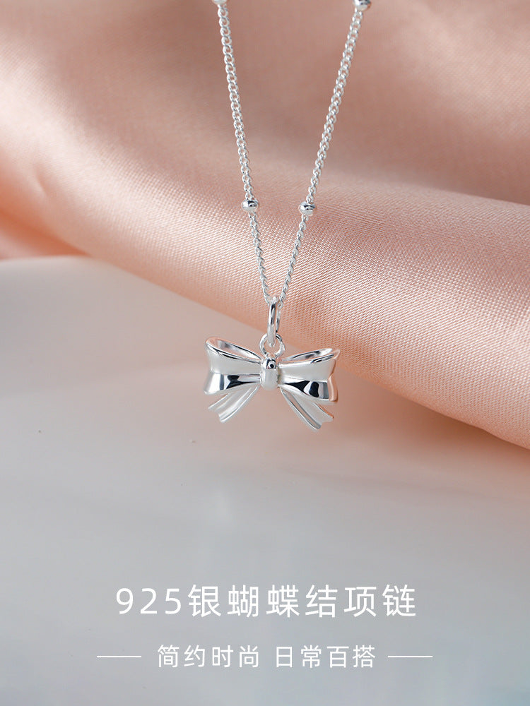 .925 Sterling Bow Necklace with beaded chain