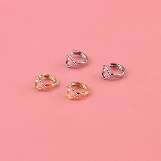 .925 Sterling Heart Huggie Hoop Earrings