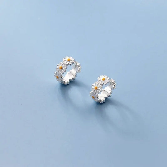 .925 Sterling Daisy Huggie Hoop Earrings