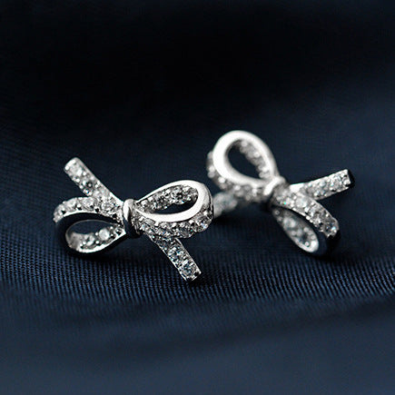 .925 Sterling Pave Bow Stud Earrings