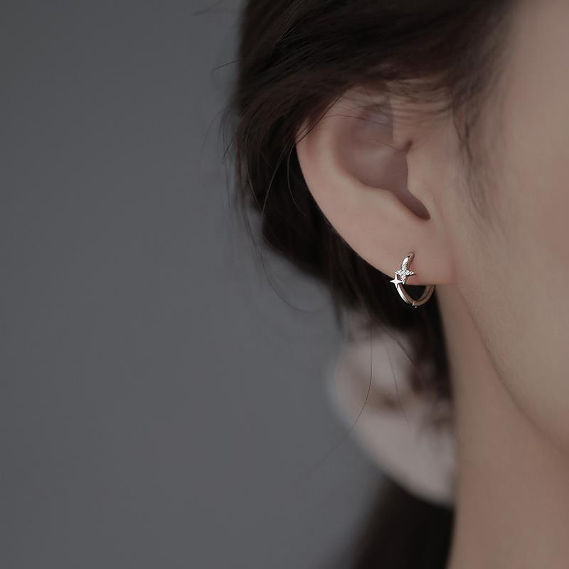 .925 Sterling Star Huggie Hoop Earrings