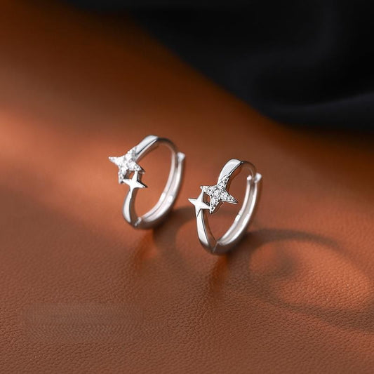 .925 Sterling Star Huggie Hoop Earrings