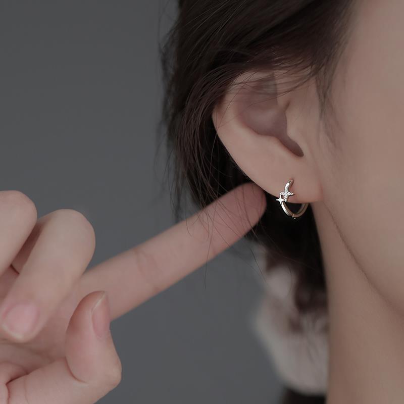 .925 Sterling Star Huggie Hoop Earrings