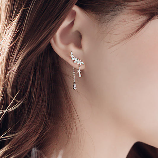 .925 Sterling Wing Crawler Dangle Cubic Zirconia Earrings