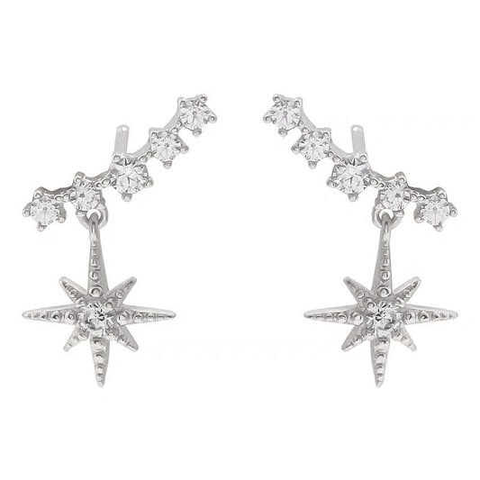 .925 Sterling Star Cubic Zirconia Tassel Earrings (White or Rose Gold)