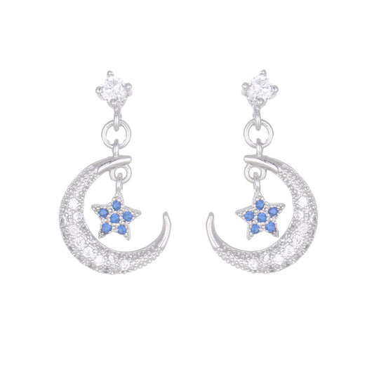 .925 Sterling Star and Crescent Moon Earrings