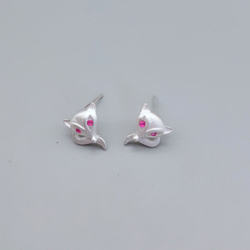 .925 Sterling Silver Fox Earrings
