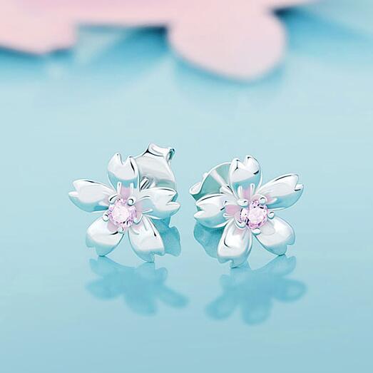 .925 Sterling Pink and Silver Flower Stud Earrings