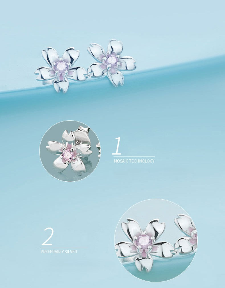 .925 Sterling Pink and Silver Flower Stud Earrings