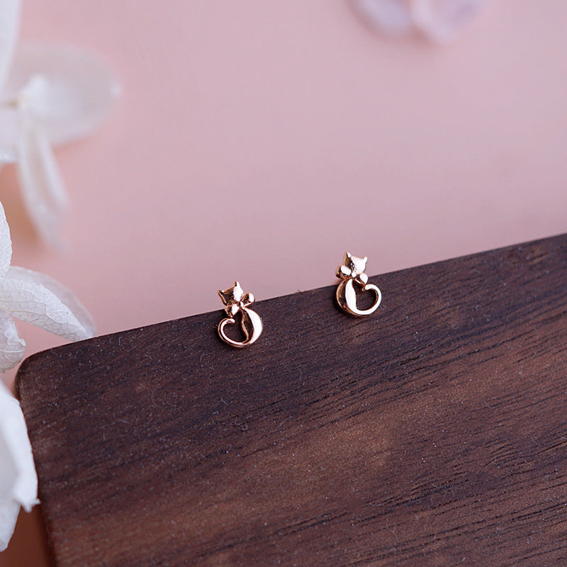 .925 Sterling Rose Gold Plated Kitten Earrings