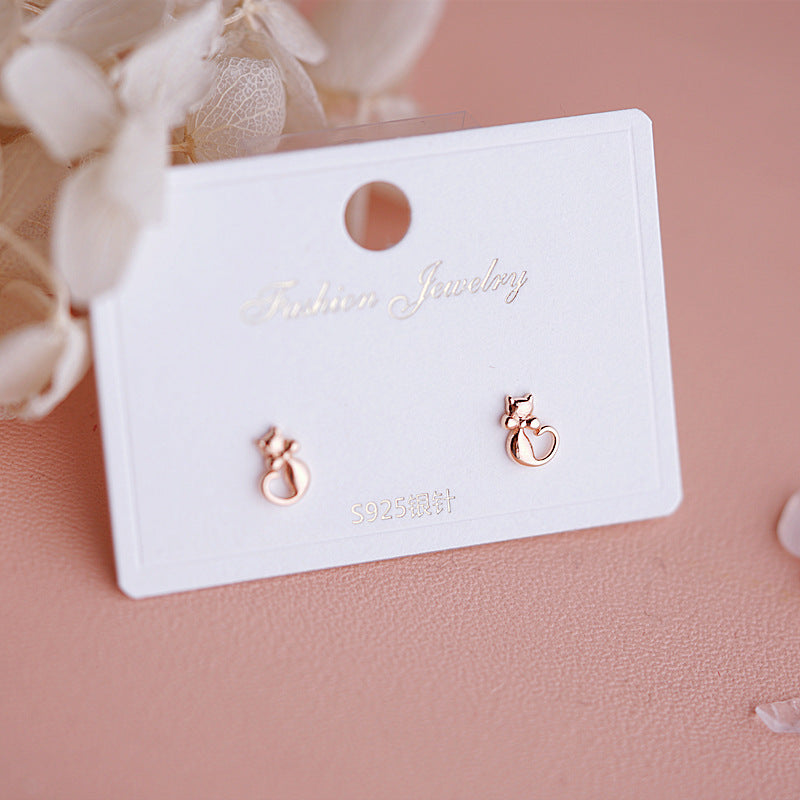 .925 Sterling Rose Gold Plated Kitten Earrings
