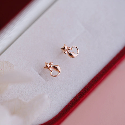 .925 Sterling Rose Gold Plated Kitten Earrings